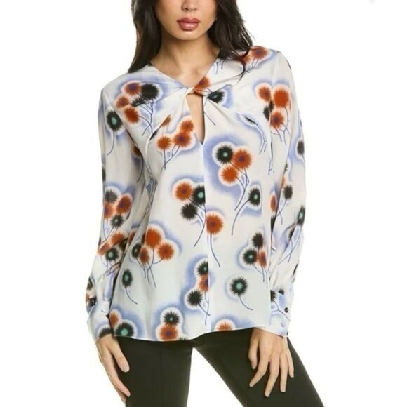 100% Silk Floral Blouse 2 - Picture 2 of 8